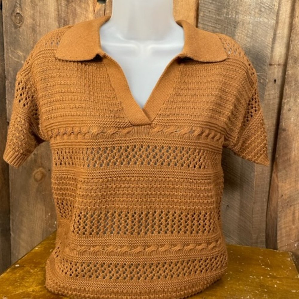 Joie Brown Knitted Short Sleeve Sweater - Size X-Small - NWT